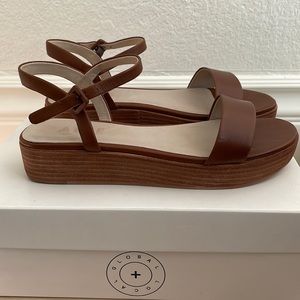ABLE Larissa Platform Sandal in Cognac. Size 7.5